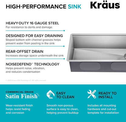 KRAUS Kore 36-Inch Undermount Workstation 16 Gauge Single Bowl Stainless Steel Kitchen Sink with Accessories, KWU110-36