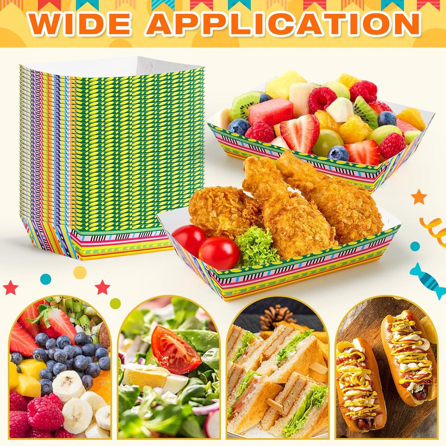 50 Pcs Mexican Taco Trays, Paper Food Trays, Mexican Nacho Tray,Disposable Food Tray, Disposable Serving Boats for Hot Dog Taco Cinco De Mayo Birthday Party Supplies