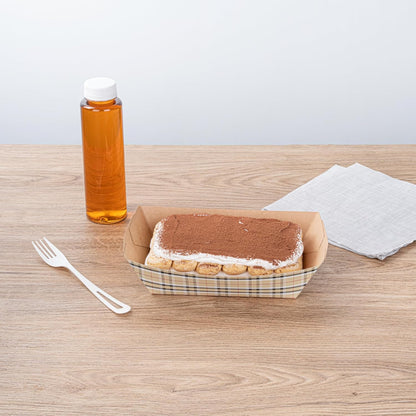 Restaurantware Bio Tek 2 Pound Food Boats 200 Disposable Paper Food Trays - Heavy-Duty Greaseproof Plaid Paper Boats For Snacks Appetizers Or Treats Use At Parties Or Carnivals