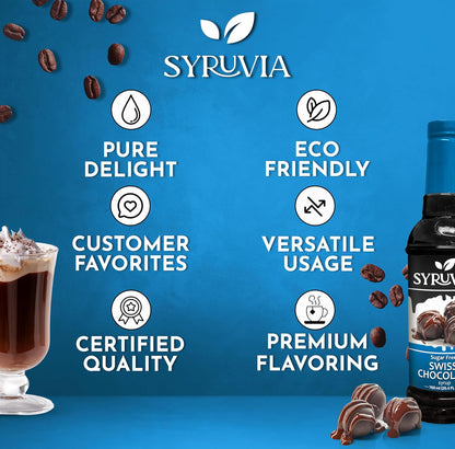 Syruvia Sugar Free Coffee Syrup, Swiss Chocolate Flavored Syrup for Drinks, Lattes, and Desserts – 25.4 fl oz
