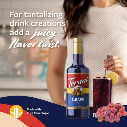 Torani Grape Syrup for Drinks, Flavoring for Iced Tea, Lemonade, Sodas, and Cocktails, Glass Bottle with Pump Included, 25.4 Fl Oz