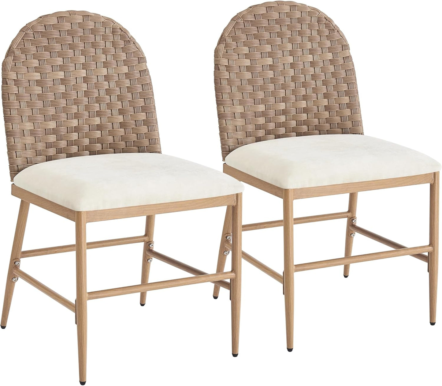 GDFStudio Farmhouse Dining Chairs Set of 2, Upholstered Kitchen Chairs with 2.65" Short-Pile Cushion, Hand-Woven Rattan Backrest, Maple Color Iron Frame, Armless Rustic Side Chairs for Dining Room