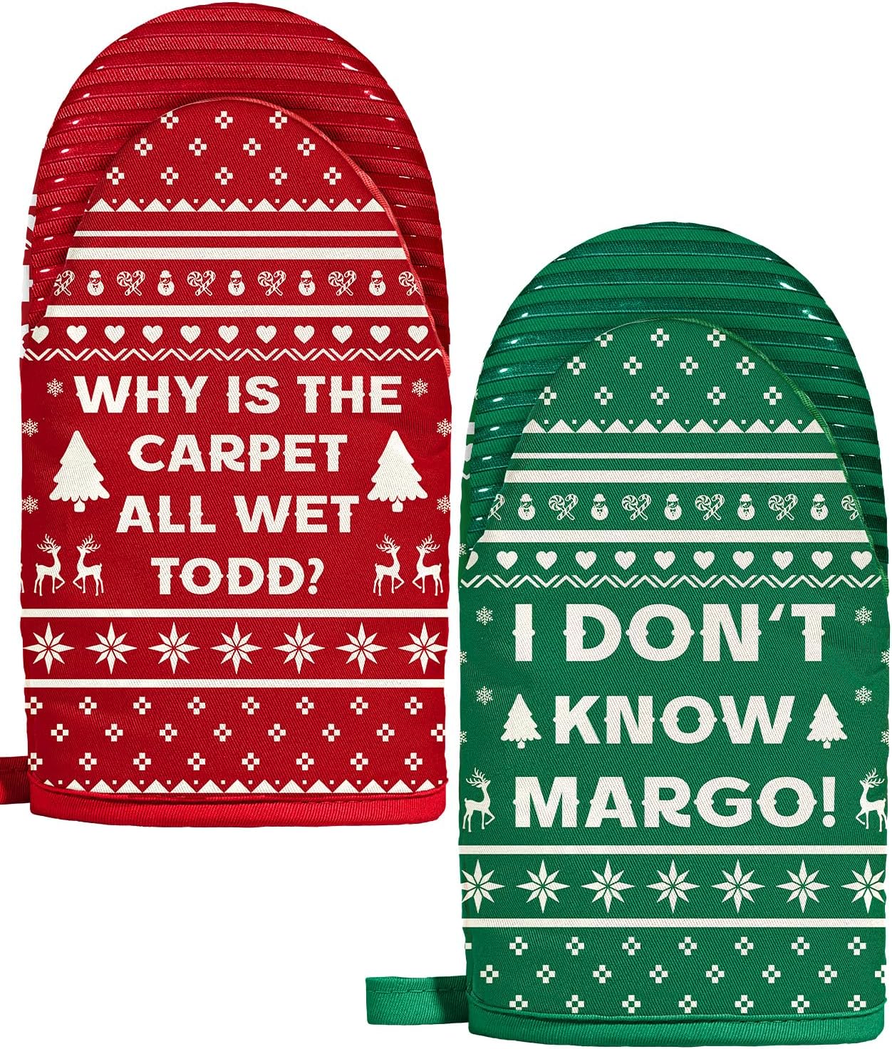 Slohif Mini Christmas Funny Oven Mitts Set – Extended Short Heat Resistant Kitchen Gloves for Women, 100% Cotton Oven Mitts with Silicone Grips, Non-Slip and Thick Durable for Cooking & Baking