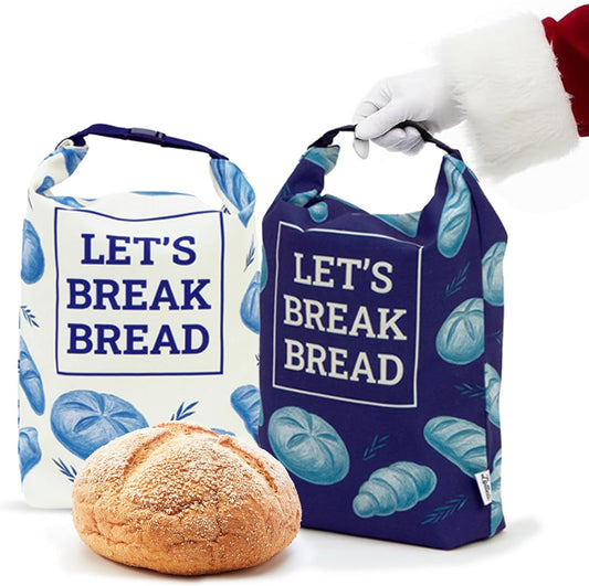 LOTTELI Reusable Bread Bags for Homemade Bread & Sourdough – 2 Pack Washable Cloth Storage Bags with Zipper, Buckle & Date Label Pocket – Eco-Friendly Gift for Bakers
