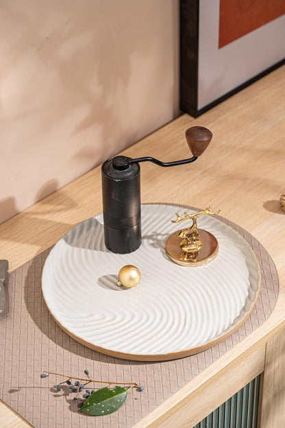 Vanity Tray with Brown Trim - Candle & Perfume Holder Organizer - Round White 11"11" - Home Decor for Dresser, Table, Bathroom Countertop