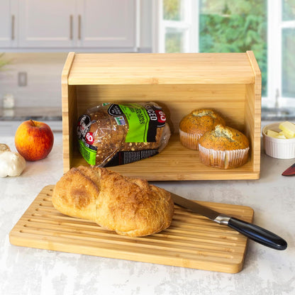 Totally Bamboo Bread Box for Kitchen Countertop – Bamboo Wood Bread Storage Container with Removable Cutting Board Lid and Crumb Catcher | Bread Bin for Loaves and Baked Goods