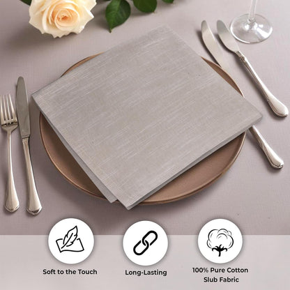 Urban Villa Cloth Napkins 100% Cotton Slub Absorbent Dinner Napkins (Set of 12) Oversized 20x20 Inches Beige White Chambray Soft Durable Reusable Washable Ideal for Everyday Use Premium Quality