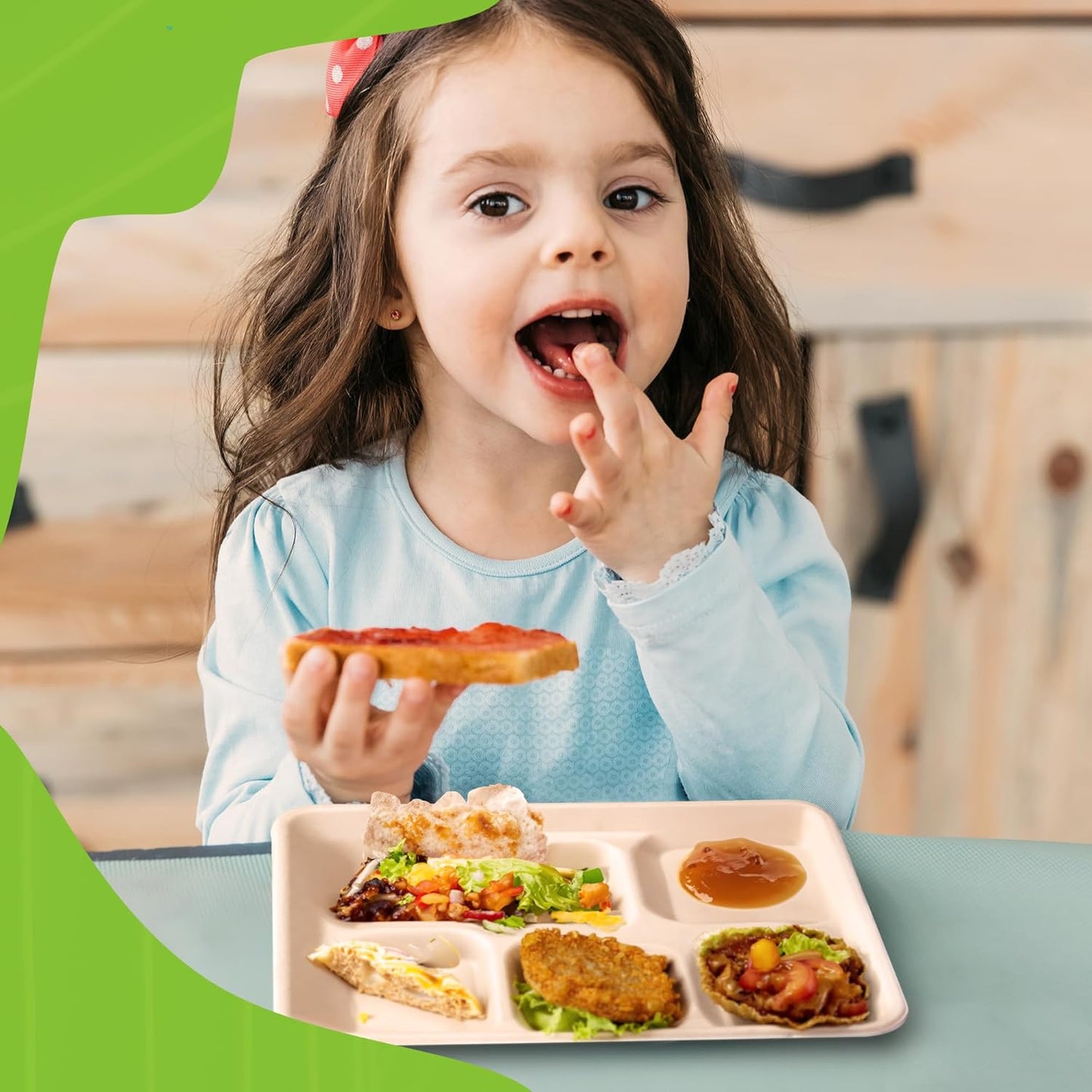 Eland Compostable Plates with Compartments, 5 Compartment Plates Disposable Heavy duty, Food trays disposable. School Lunch Tray, Plate Dividers, No PFAS, White Color- 10"x8" [400-pack]