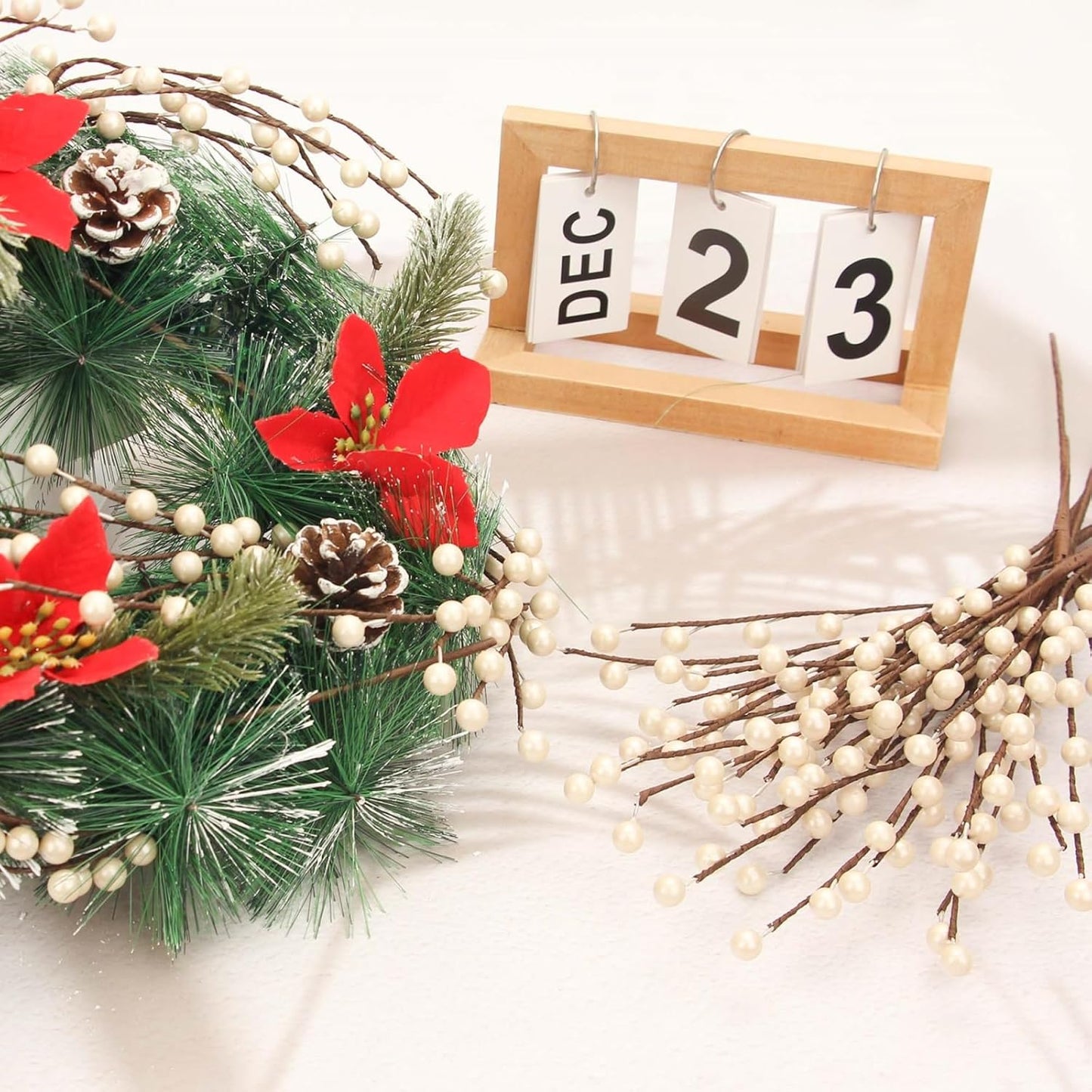 NBGV Winter Decorations 12Pcs Artificial Berry Stems White Berry Picks for Christmas Holiday Flower Arrangements Home Centerpieces DIY Ornaments