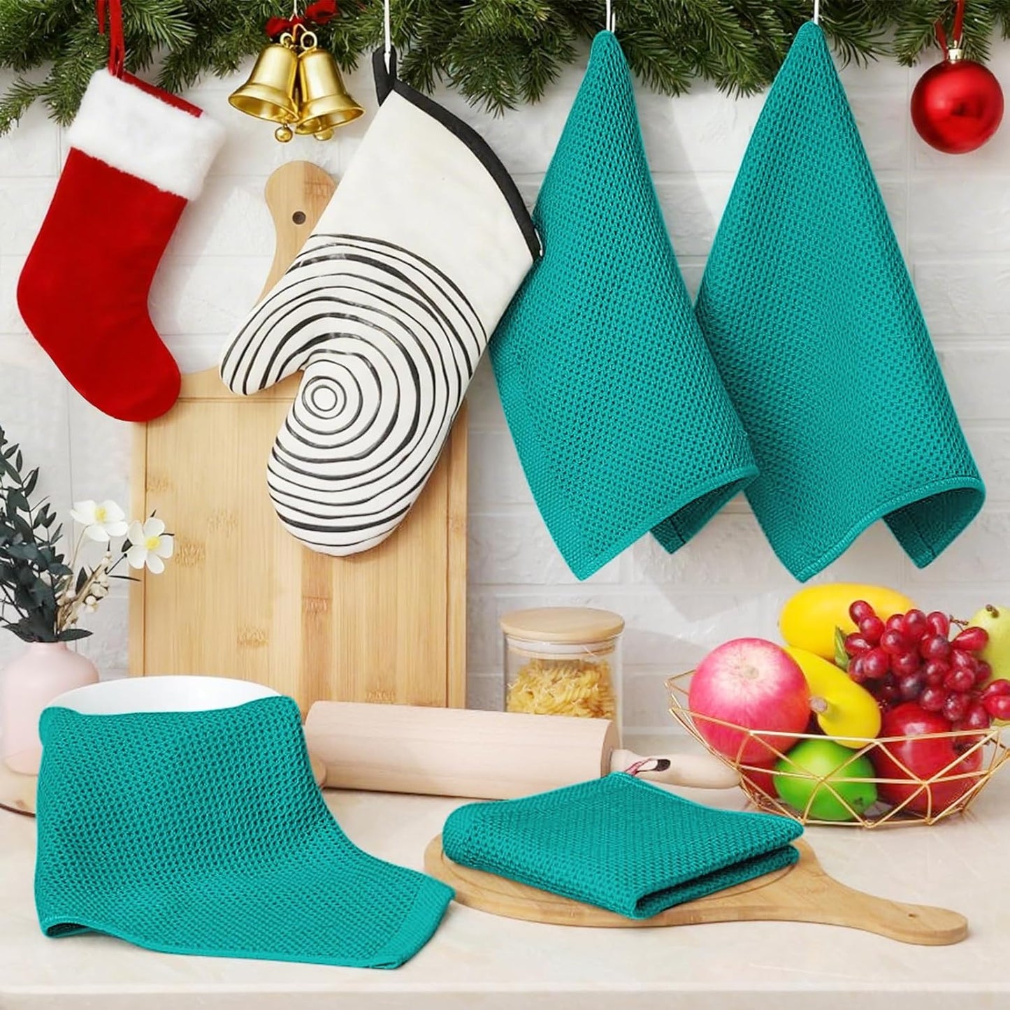 Homaxy 100% Cotton Waffle Weave Kitchen Dish Cloths, Ultra Soft Absorbent Quick Drying Dish Towels, 12 x 12 Inches, 12-Pack, Teal