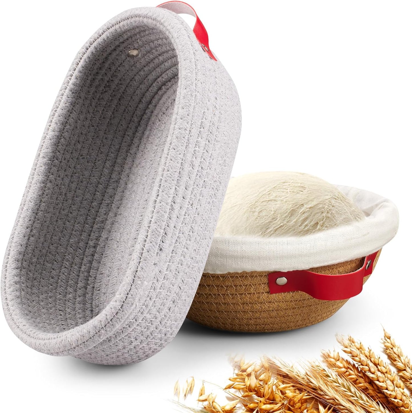 Banneton Bread Proofing Basket -Cotton Oval & Round Banneton Basket Set Sourdough Proofing Baskets Round Proofing Bowls Handmade Rattan Baskets and Liners