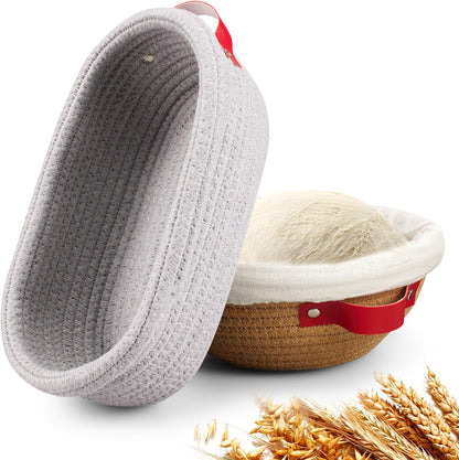 Banneton Bread Proofing Basket -Cotton Oval & Round Banneton Basket Set Sourdough Proofing Baskets Round Proofing Bowls Handmade Rattan Baskets and Liners