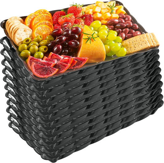 Plasticpro Plastic Serving Trays - Serving Platters Rectangle 9X13 Disposable Party Dish 12 Black Trays