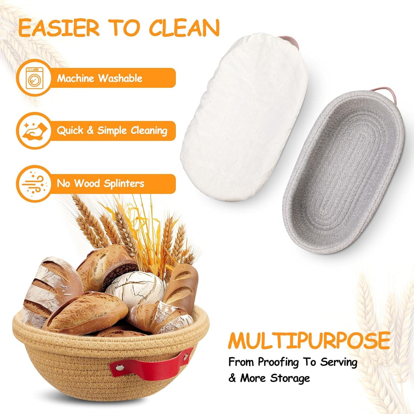 Banneton Bread Proofing Basket -Cotton Oval & Round Banneton Basket Set Sourdough Proofing Baskets Round Proofing Bowls Handmade Rattan Baskets and Liners