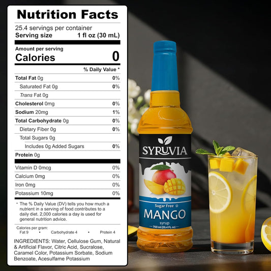 Syruvia Sugar-Free Mango Syrup, Flavored Syrup for Drinks, Cocktails, Lemonades, Iced Teas, and Desserts – 25.4 fl oz