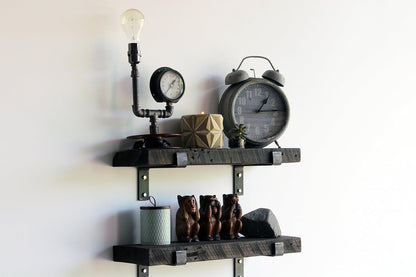 Urban Legacy Accent Shelves | Reclaimed Barn Plank | Set of 2 with Full Brackets (Coffee Bean 18"x 7"x 2")