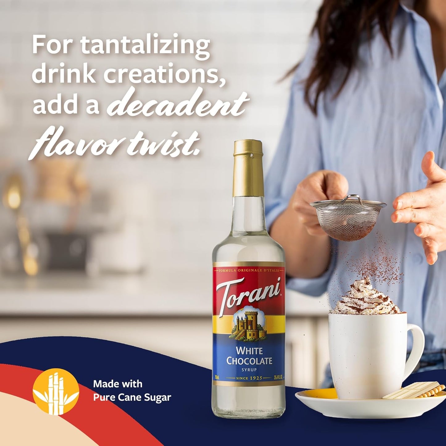 Torani Coffee Syrup, White Chocolate Flavored Syrup for Drinks, Pump Included, 25.4 Fl Oz