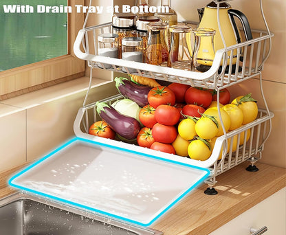 MURRI&MURRDI Fruit Vegetable Storage Basket with Wheels, 6 Tier Stackable Wire Storage Baskets, Tall Standing Produce Kitchen Rack Display, Narrow Rolling Cart for Pantry Onion Potato, White