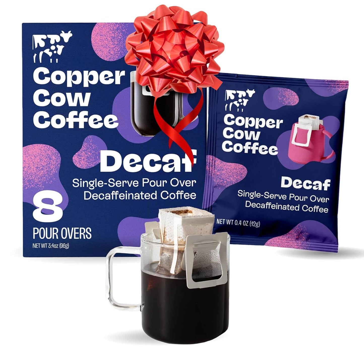 Copper Cow Coffee Premium Pour Over Single-Serve Vietnamese Coffee Pouches (8 pack) | Decaf | Dark Roast | Convenient Vietnamese Ground Coffee Packets, Travel Friendly