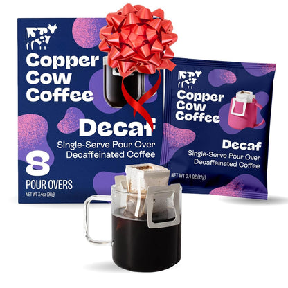 Copper Cow Coffee Premium Pour Over Single-Serve Vietnamese Coffee Pouches (8 pack) | Decaf | Dark Roast | Convenient Vietnamese Ground Coffee Packets, Travel Friendly