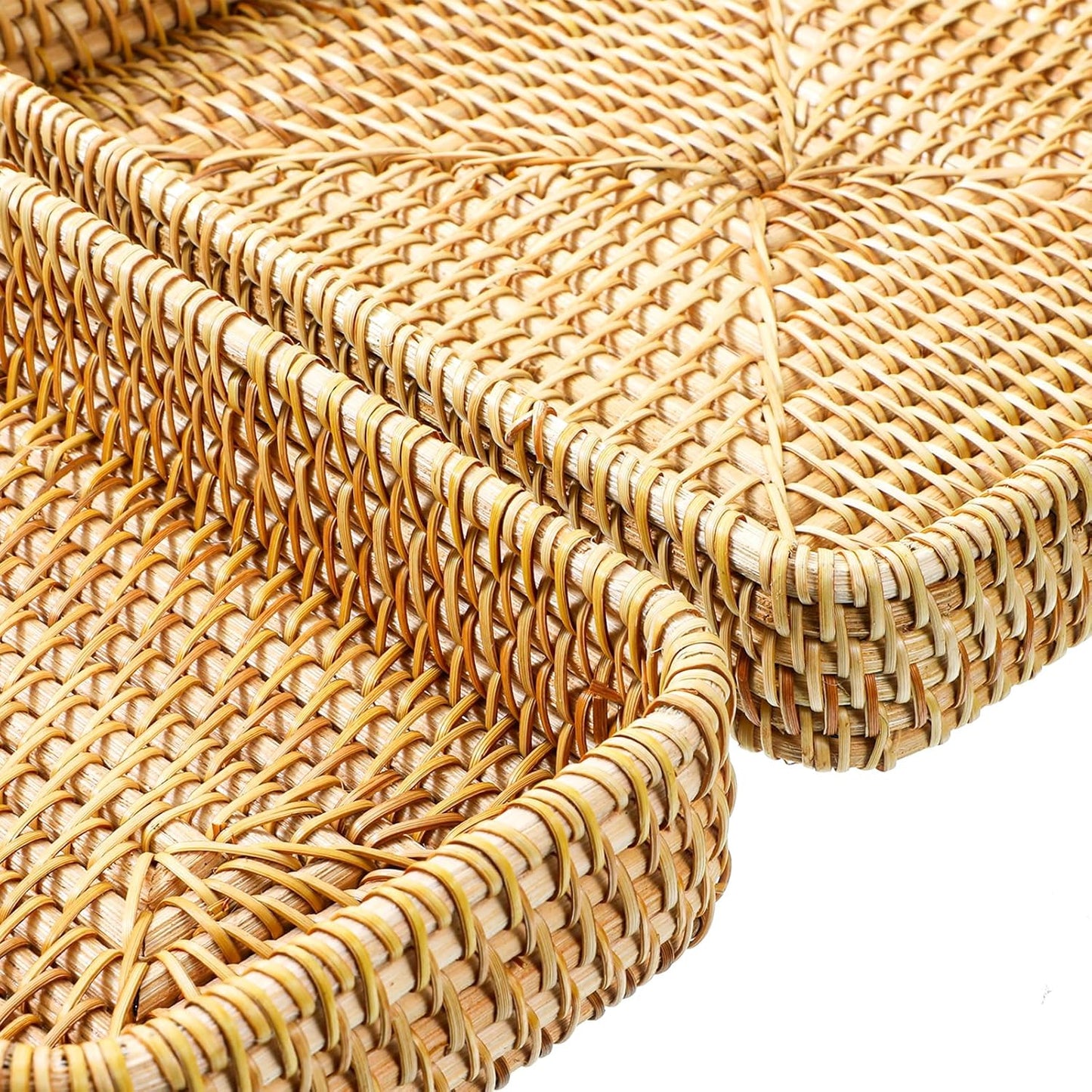 3 Pack Rattan Serving Tray, Woven Rectangular Storage Baskets, Natural Wicker Decorative Serving Baskets, Natural Woven Tray for Home Decor, Bathroom, Kitchen Counter