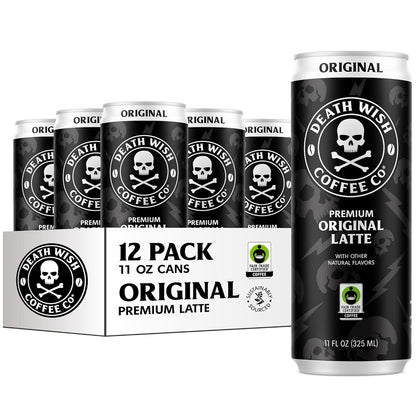 Death Wish Coffee, Iced Coffee Cold Brew, 8g Protein, Fair Trade (Original Latte)