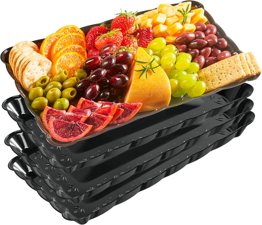 Plasticpro Plastic Serving Trays - Serving Platters Rectangle 9X13 Disposable Party Dish 4 Black Trays