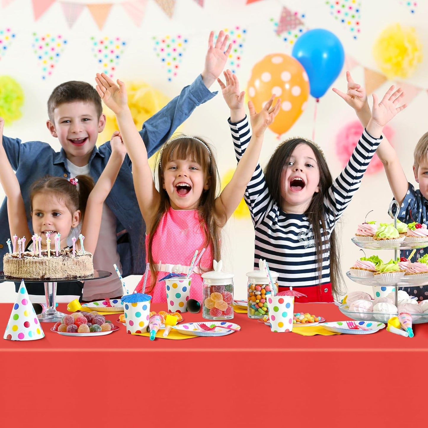 7 Pieces Rainbow Series Rectangle Tablecloth, 54x72" Solid Color Waterproof & Spillproof Disposable Plastic Table Cover, Durable Party Tablecloth for Dining, Buffet, Picnic, Outdoor Events