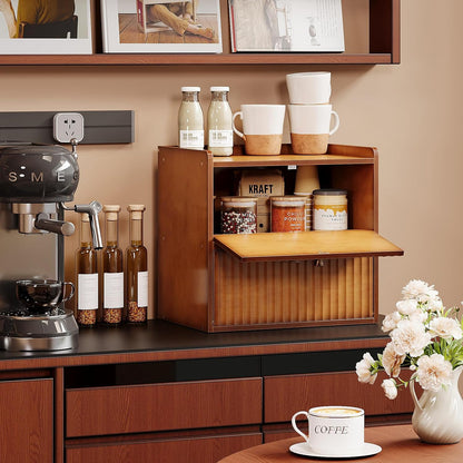 Rustic Bread Box for Kitchen Countertop Bamboo Bread Storage Container Bin Double Layer BreadBox Farmhouse Large Capacity Food Organizer (Brown)