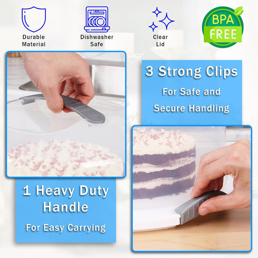 Extra Large Cake Carrier/Storage Container With Server - Holds up to 12 Inch 3-Layer Cake, Plate With Lid/Holder With Lid/Cover Clear Dome - Transports Pies or Other Desserts