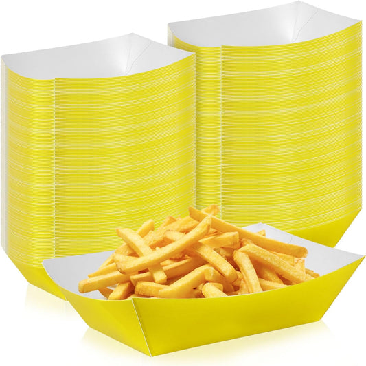 200 Pcs Paper Food Tray Sturdy Disposable Food Boats Nacho Plates Disposable Serving Snack Trays for Catering, Party Birthday Supplies, and Food Service (Yellow)