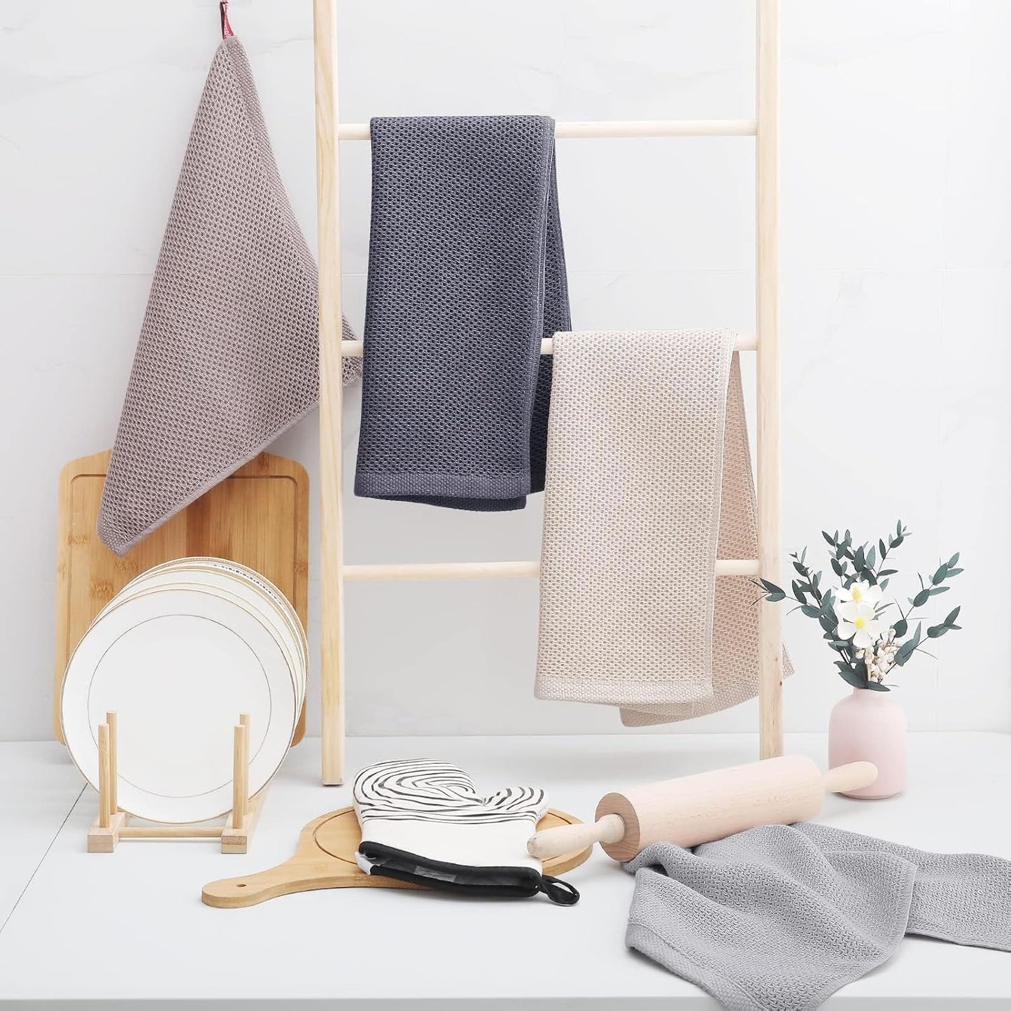 Homaxy 100% Cotton Waffle Weave Kitchen Dish Towels, Ultra Soft Absorbent Quick Drying Cleaning Towel, 13 x 28 Inches, 24-Pack, Mixed Color