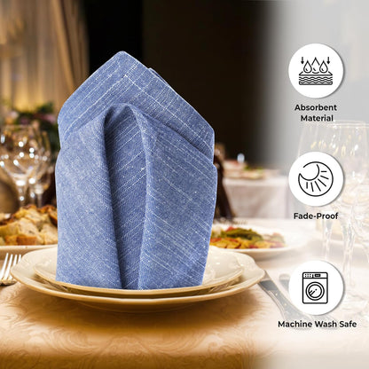 Urban Villa Cloth Napkins 100% Cotton Slub Absorbent Dinner Napkins (Set of 12) Oversized 20x20 Inches Blue White Chambray Soft Durable Reusable Washable Ideal for Everyday Use Premium Quality
