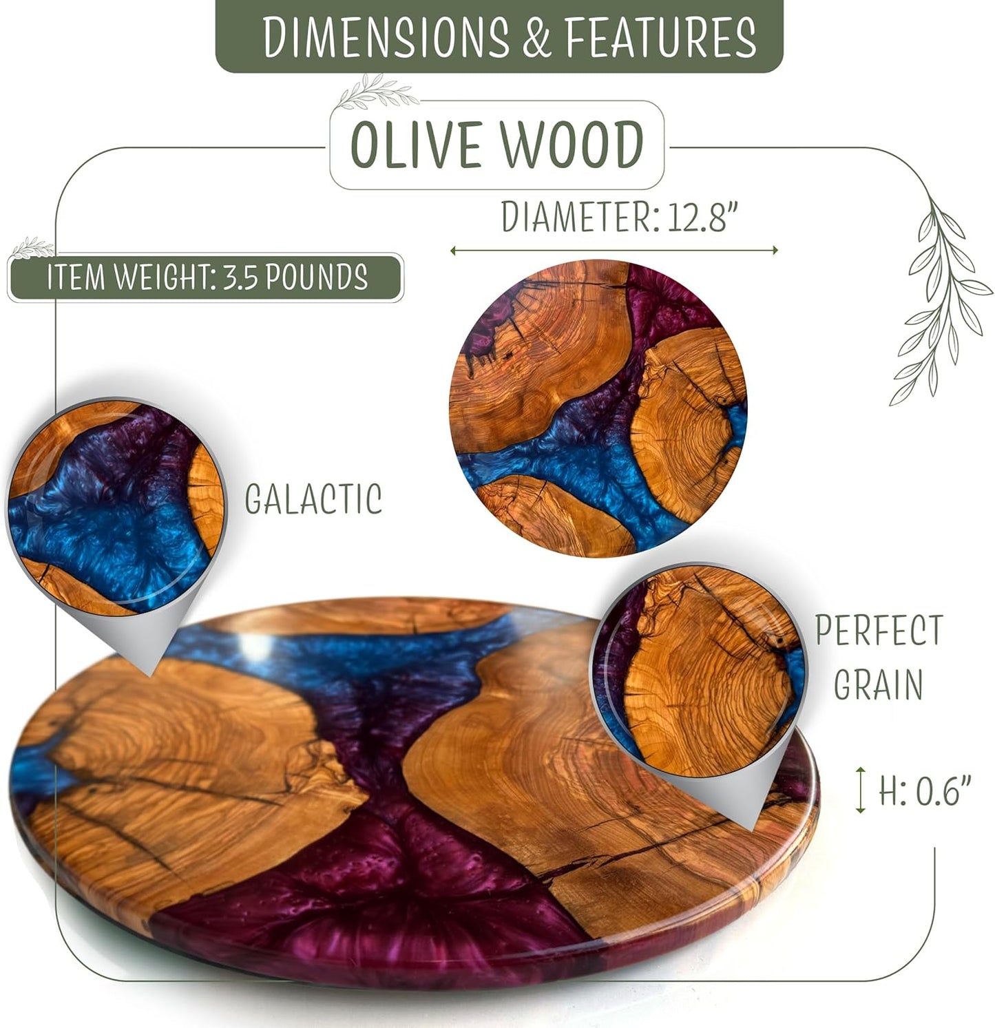 Handmade Olive Wood Round Cutting Board Resin Round Charcuterie Board, Epoxy Wood Cutting Board for Kitchen, Ocean Resin Cheese Board Wood Circle, Olive Wood Resin Pizza Board (Romance)