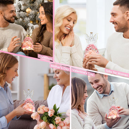 Christmas Rose Gifts for Women Preserved Real Flower in Glass Angel Figurines Roses for Delivery Prime Birthday Gifts for Mom Grandma Girlfriend Wife Her, Champagne