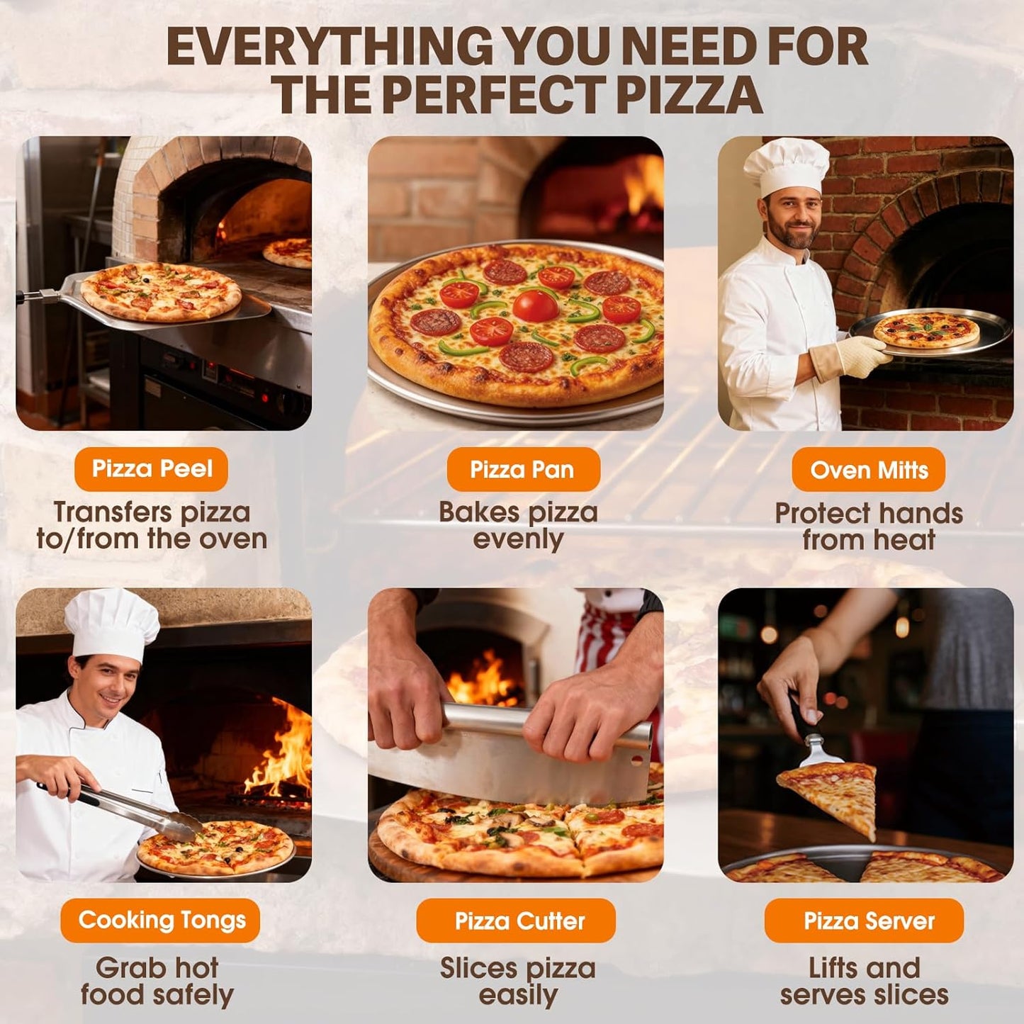 Pizza Peel Aluminum Metal Pizza Spatula Kit | 12x14 Inch Foldable Handle Paddle | 6Pcs Pizza Oven Accessories with Rocker Cutter, Pizza Pan, Pizza Server, Oven Mitts, for Family Oven Baking