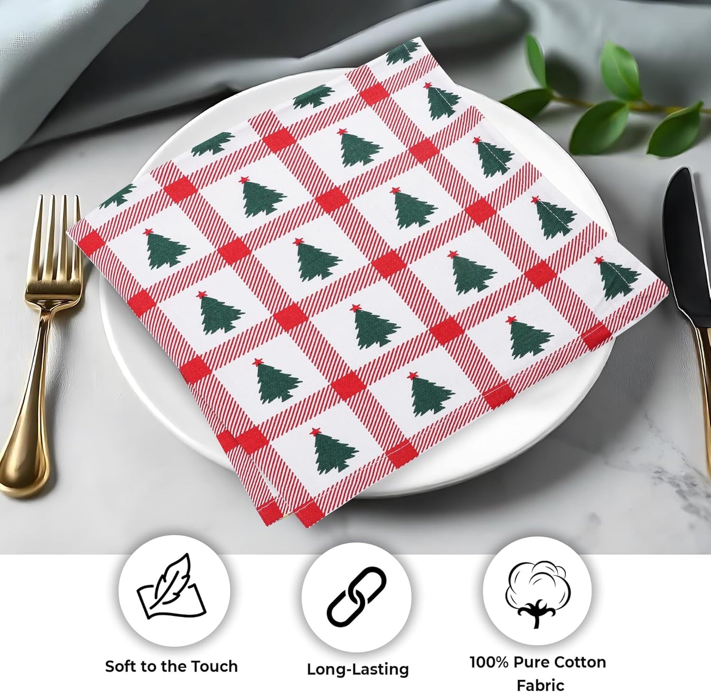 Urban Villa Cloth Napkins Set of 12 20x20 Inches 100% Cotton Napkins Cloth Washable Soft Durable Reusable Absorbent Table Dinner Napkins Cloth for Christmas Parties Hotel Lunch Restaurant – Tree Print