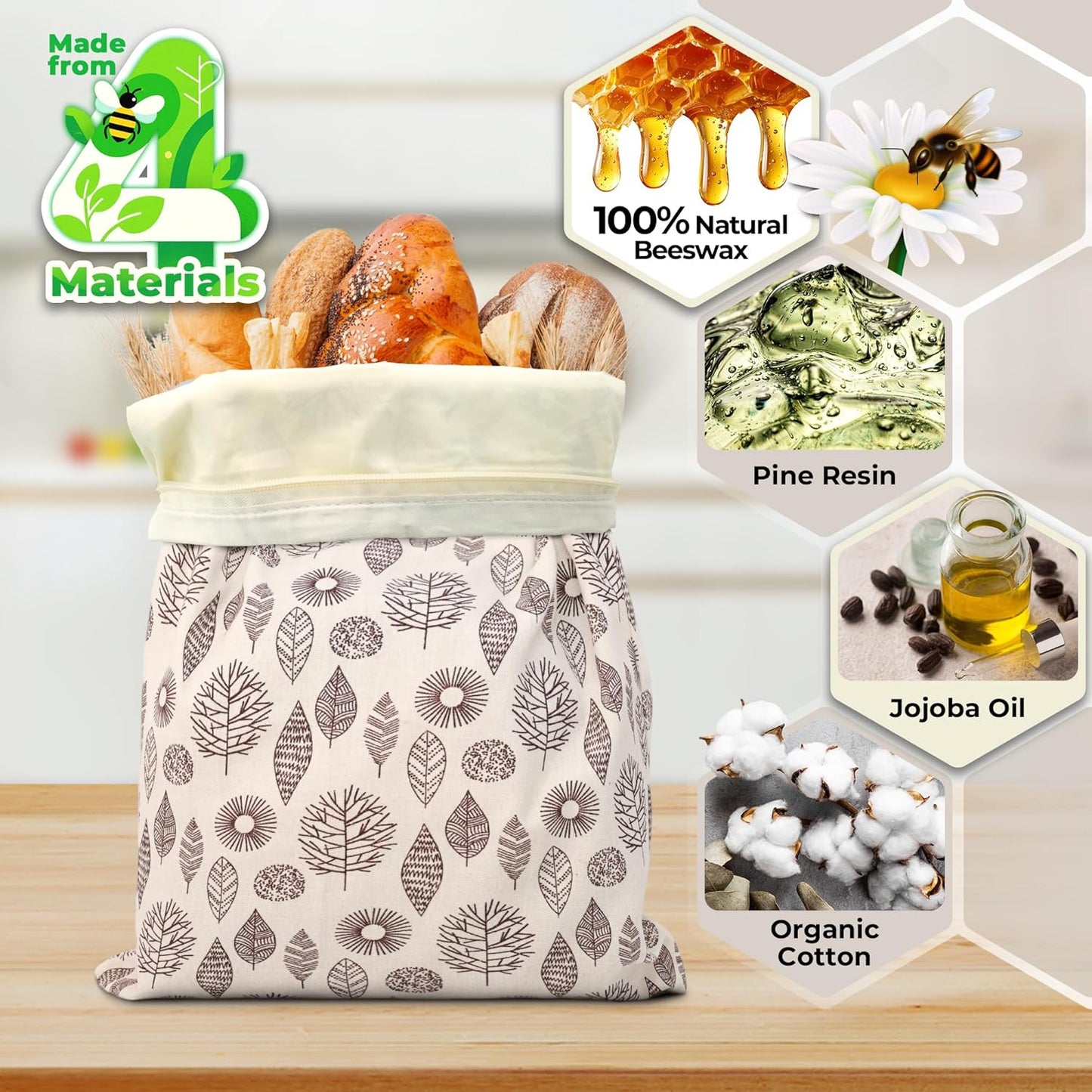 OHIYO Reusable Beeswax Bread Bags for Freezer & Refrigerator, 17"×13" Natural Beeswax-Lined Cotton Storage Bags Airtight Freshness Keeper for Homemade, Bakery Essentials (2 Pack)