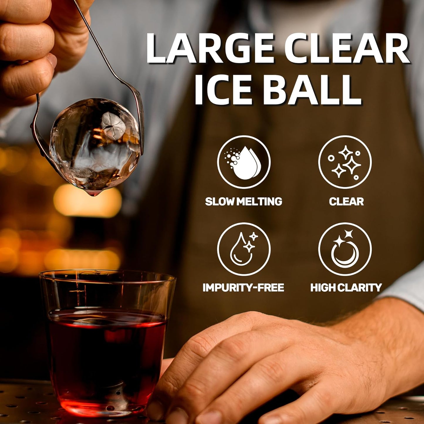 Clear Ice Cube Maker Tray – 2.5 Inch Large Round Ice Ball Mold, Stainless Steel & Silicone, Slow Melting Transparent Ice for Whiskey, Cocktails, and Home Bar Use (Black-2 Pack)