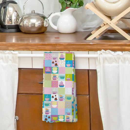 Trendy Teacups Kitchen Dish Towels, Coffee Cups Teapots Kitchen Decor, Retro French Garden Tea Lover Gifts for Women Men, Tea Time Hand Towels Kitchen Bathroom Tea Towels Decorations, 16x24inch