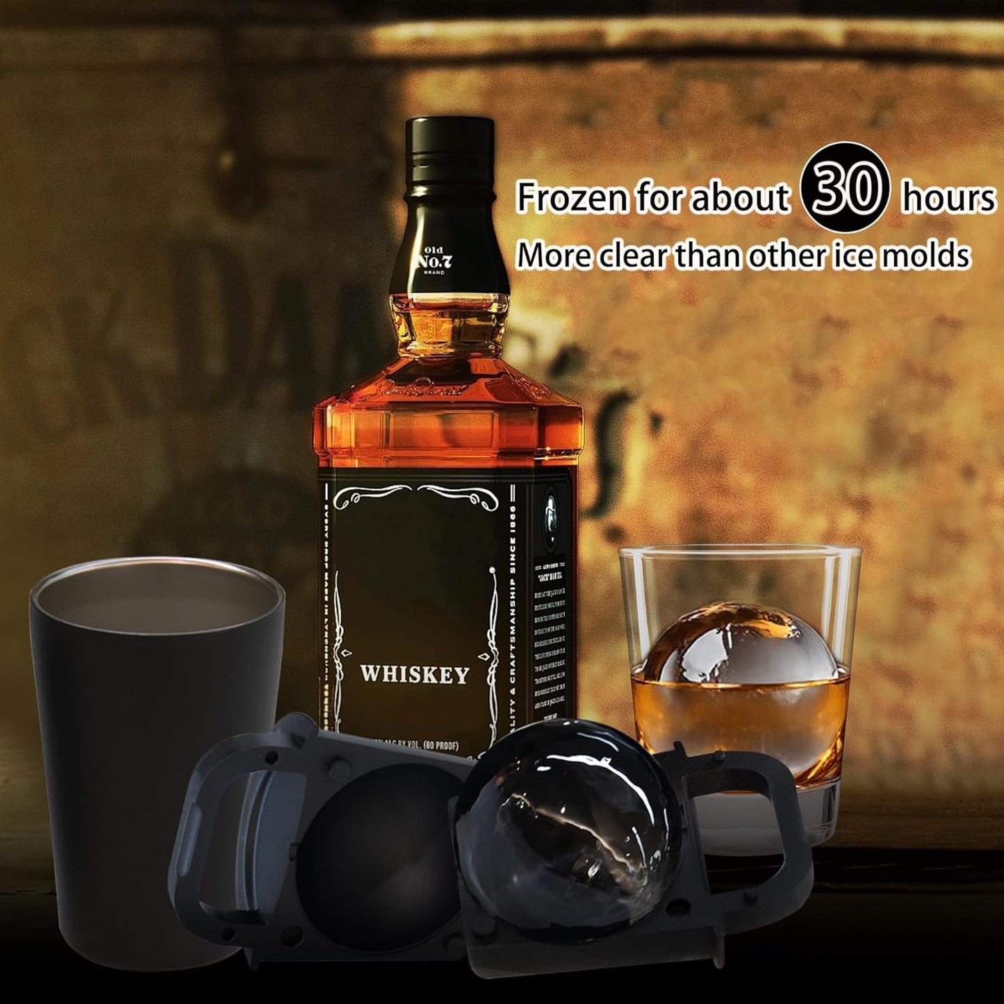 Clear Ice Cube Maker Tray – 2.5 Inch Large Round Ice Ball Mold, Stainless Steel & Silicone, Slow Melting Clear Sphere Ice for Whiskey, Cocktails, and Home Bar Use (Black-1 Pack)