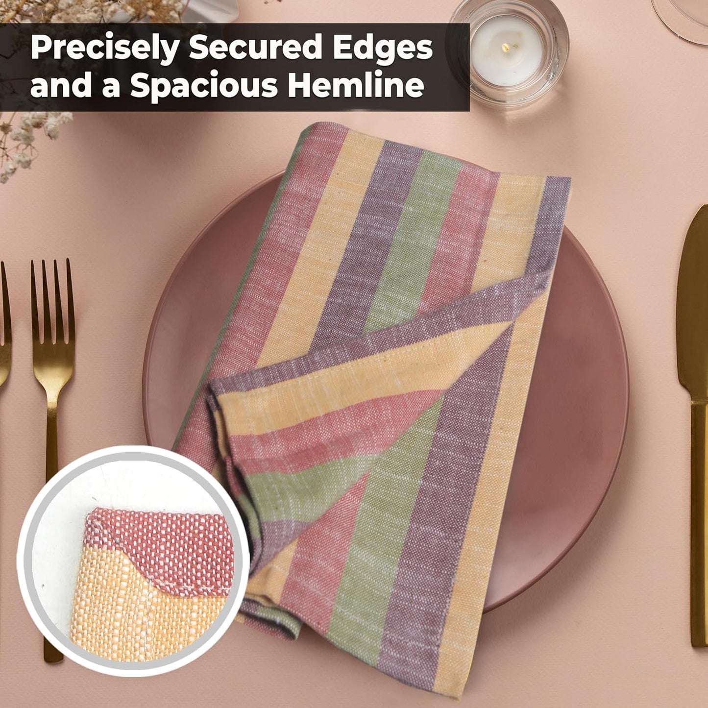 Urban Villa Cloth Napkins Set of 12 20x20 Inches 100% Cotton Napkins Cloth Washable Durable Reusable Absorbent Table Dinner Napkins Cloth for Thanksgiving Fall Hotel Lunch Restaurant- Harvest Stripes