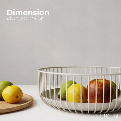 Fruit Basket for Kitchen - Multi-Purpose Stackable Basket with Wooden Lid - Powder Coated Metal and Rubber Wood - Wire Baskets for Organizing - Minimal Design - 4.5x11.4x11.4 - Warm Gray