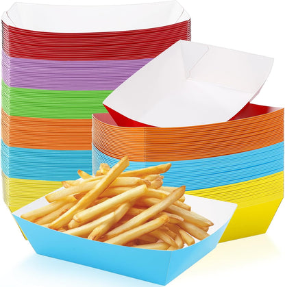120 Pcs Colorful Paper Food Trays, 3 Lb Disposable Paper Boats, Disposable Nacho Trays, Colored Food Serving Boats for Snacks Hot Dog Nachos Sandwich Burger BBQ Dessert Popcorn Taco, 6 Colors
