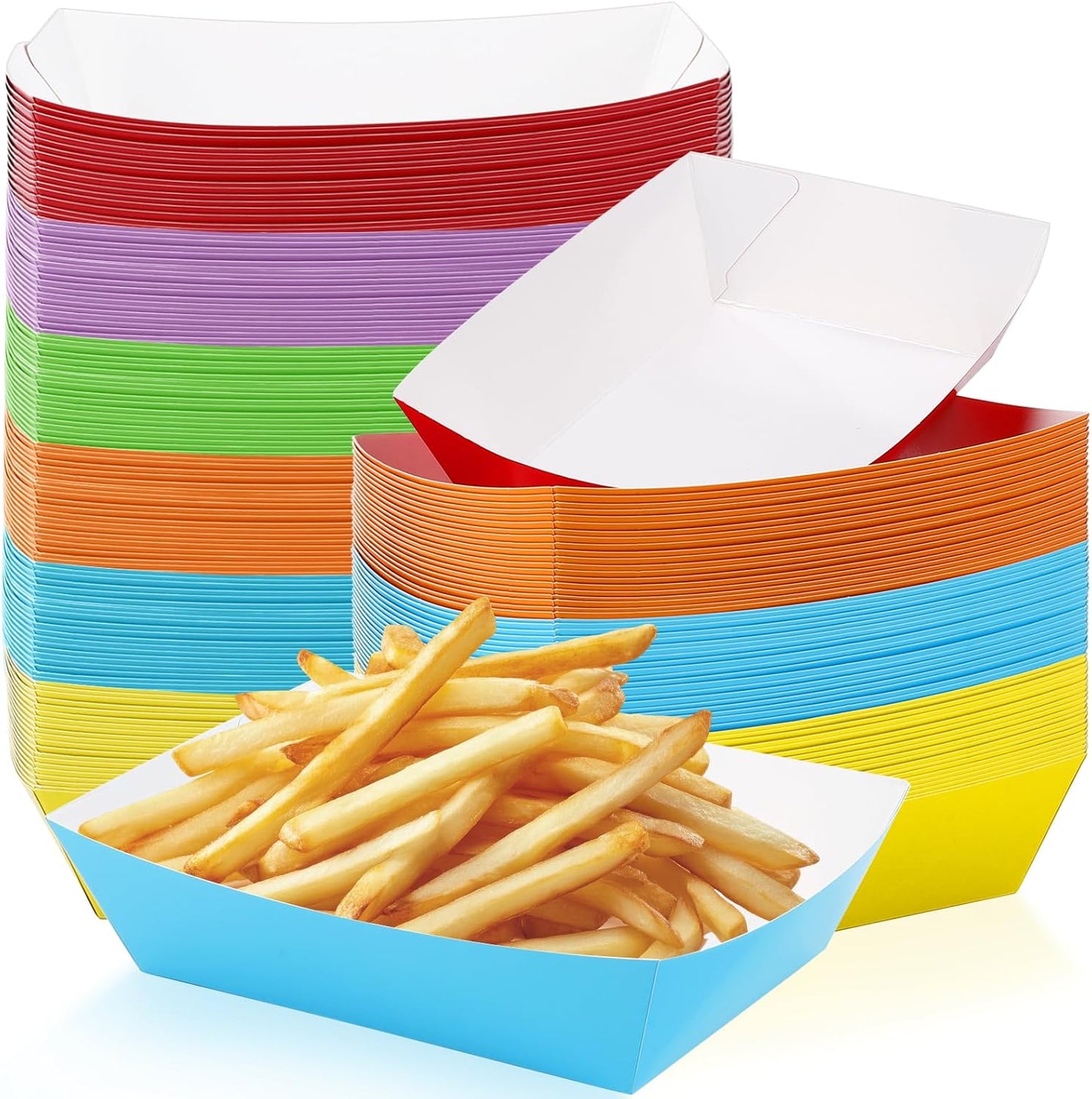 120 Pcs Colorful Paper Food Trays, 5 Lb Disposable Paper Boats, Disposable Nacho Trays Hot Dog Tray, Colored Kraft Food Serving Boats for Snack Hot Dog Nachos Sandwich Burger BBQ Taco, 6 Colors
