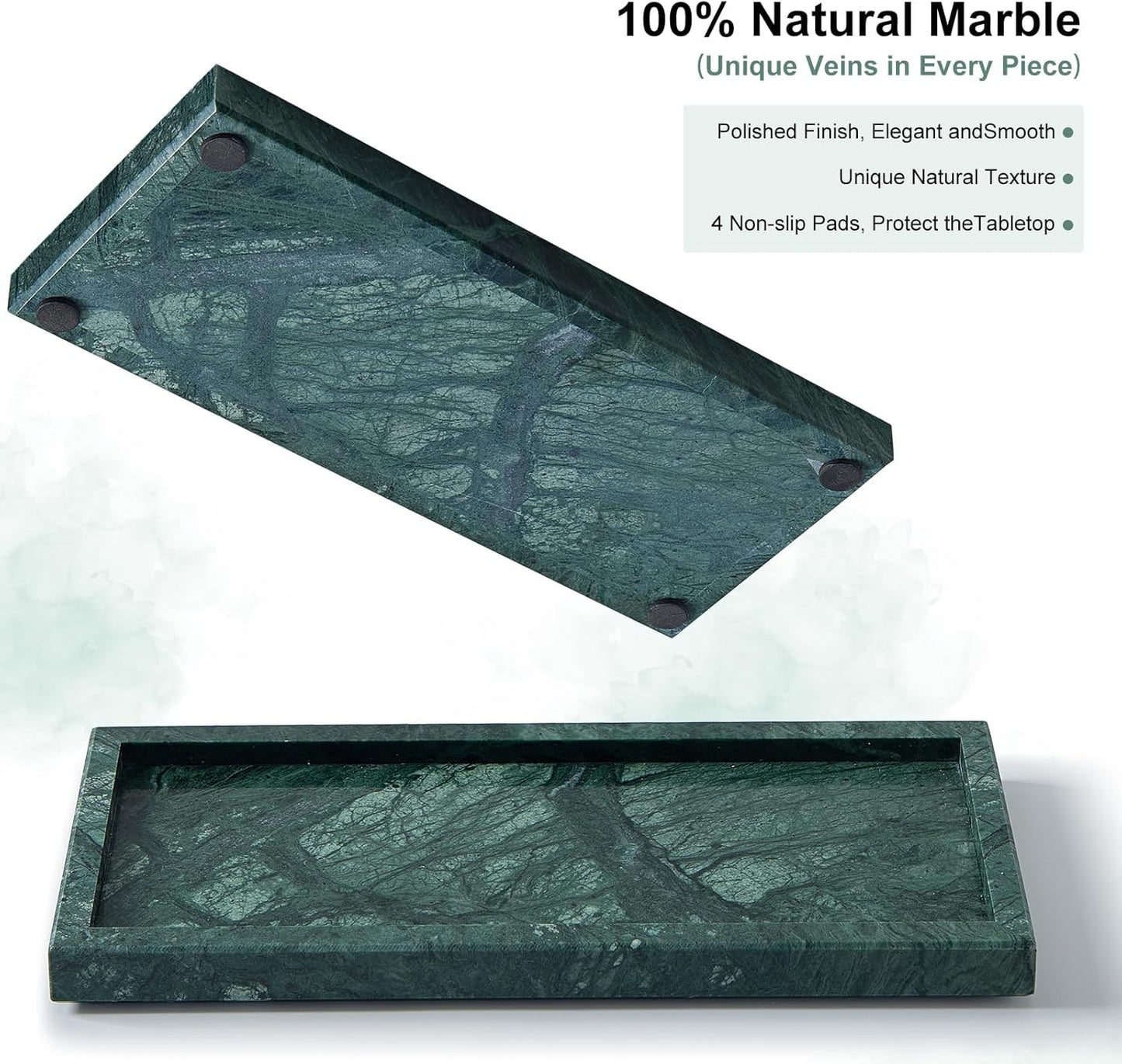 Luxury Natural Small Marble Tray for Bathroom Vanity and Kitchen Sink, Stone Countertop Organizer for Soap Dispenser, Jewelry, Perfume, Candle, Ring, Home Decor, Non-Resin Non-Ceramic