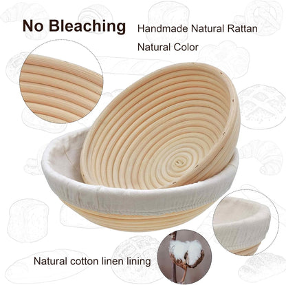 Banneton Bread Proofing Basket set of 3, 9.8 Inch Round Sourdough Proofing Baskets with Liner,Dough Proofing Bowls,Made of Natural rattan,for Sourdough Bread Baking Supplies