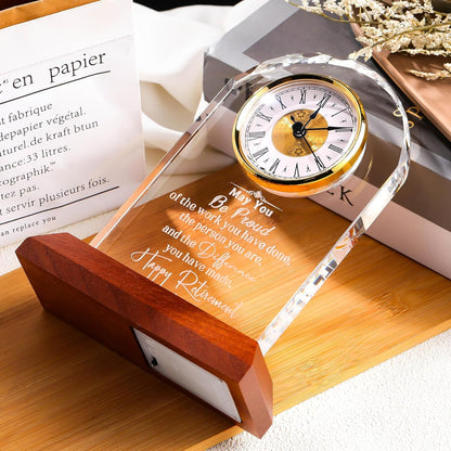 Retirement Clock Gifts for Women Men, Happy Retirement Gifts for Boss Coworkers, Going Away Gift for Retired Friends Leaving Presents for Leader Teacher, K9 Crystal Clock with Light Wooden Base