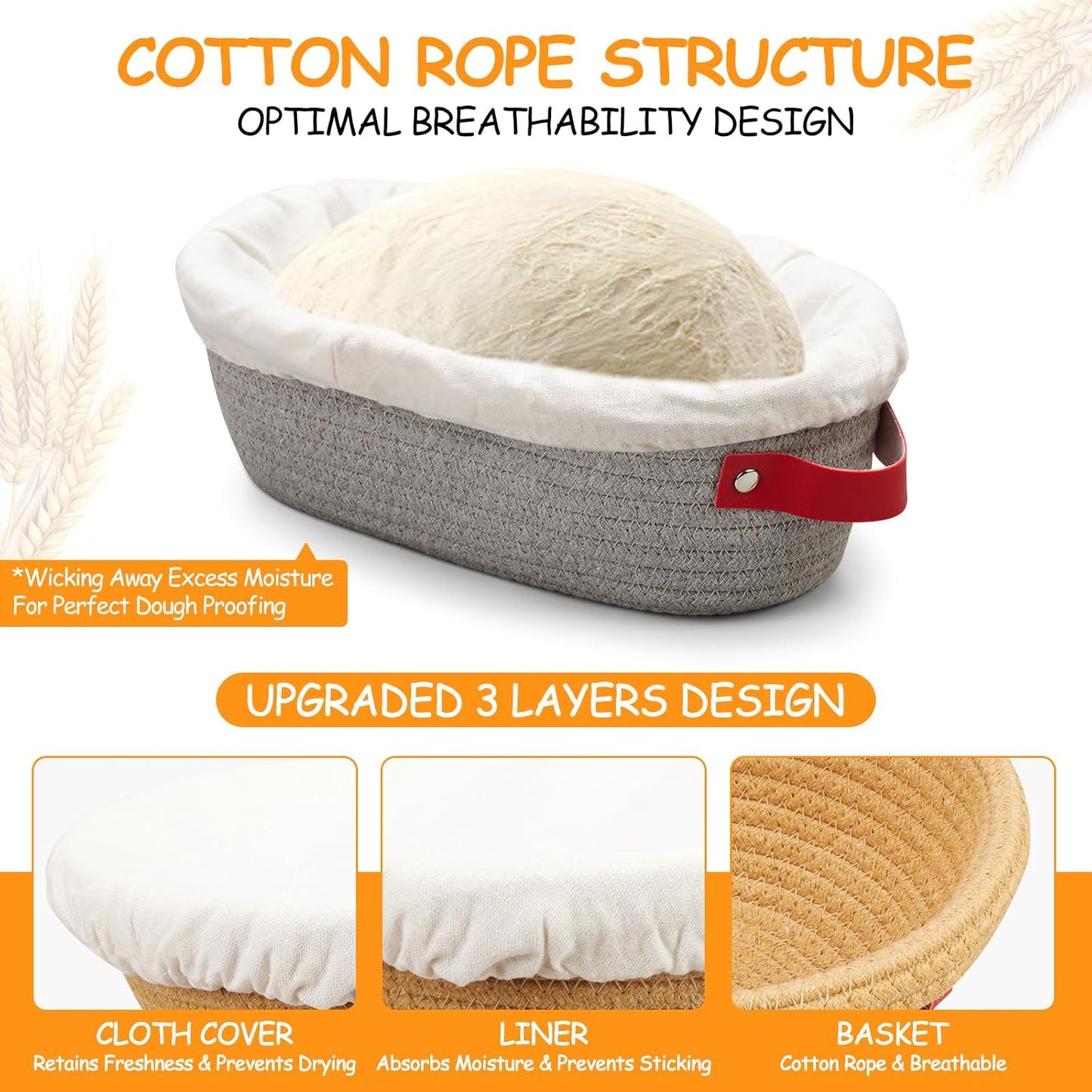 Banneton Bread Proofing Basket -Cotton Oval & Round Banneton Basket Set Sourdough Proofing Baskets Round Proofing Bowls Handmade Rattan Baskets and Liners