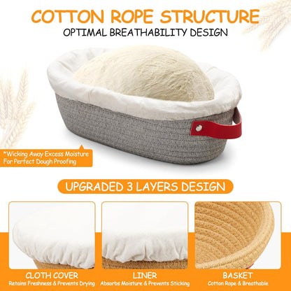 Banneton Bread Proofing Basket -Cotton Oval & Round Banneton Basket Set Sourdough Proofing Baskets Round Proofing Bowls Handmade Rattan Baskets and Liners